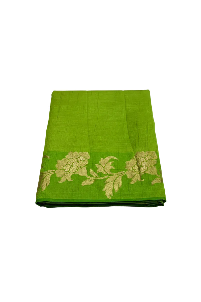 Parrot green with golden color  floral woven tussar silk saree