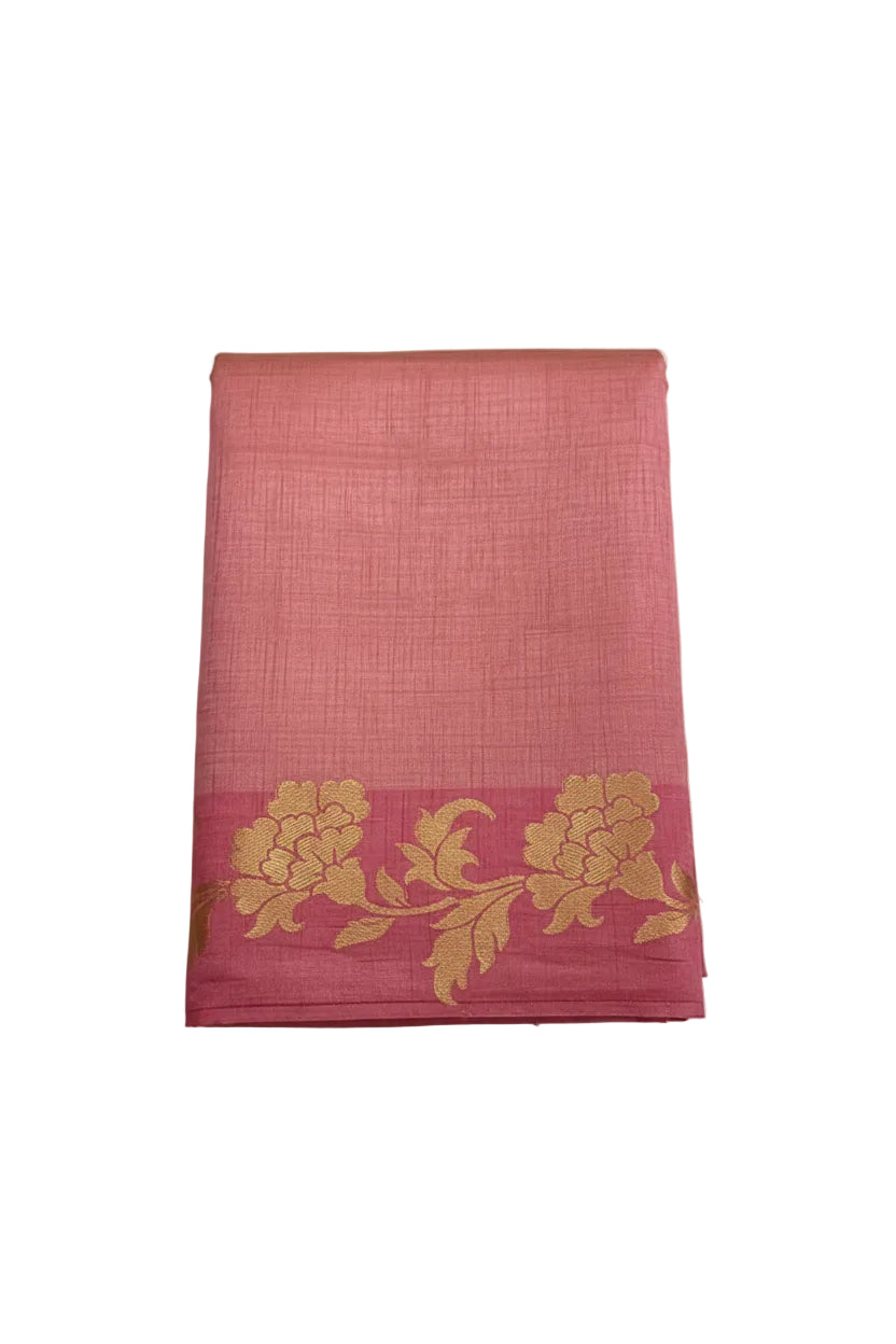 Onion pink with golden floral design tussar silk saree