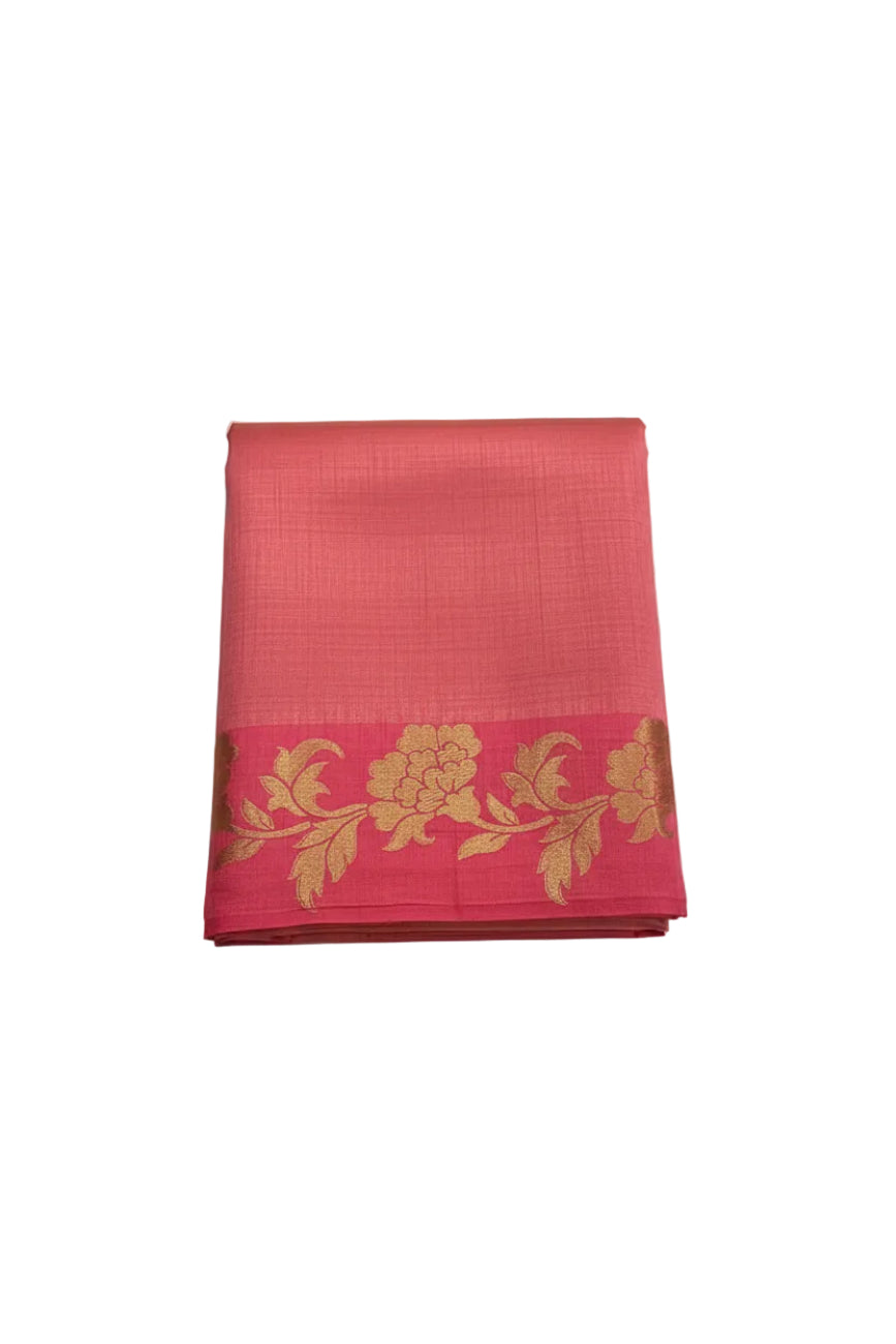 Rose pink with golden floral design tussar silk saree
