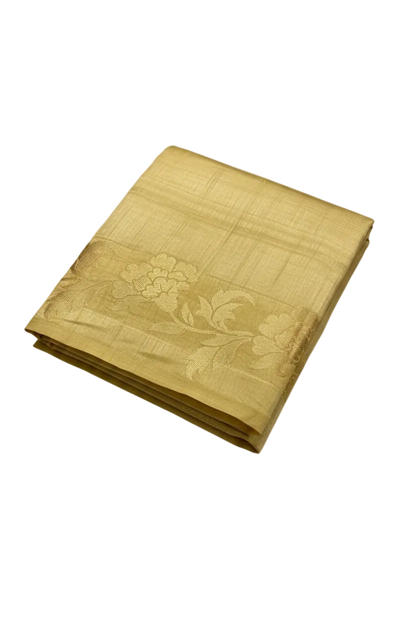 Golden beige color with golden floral design tussar silk saree