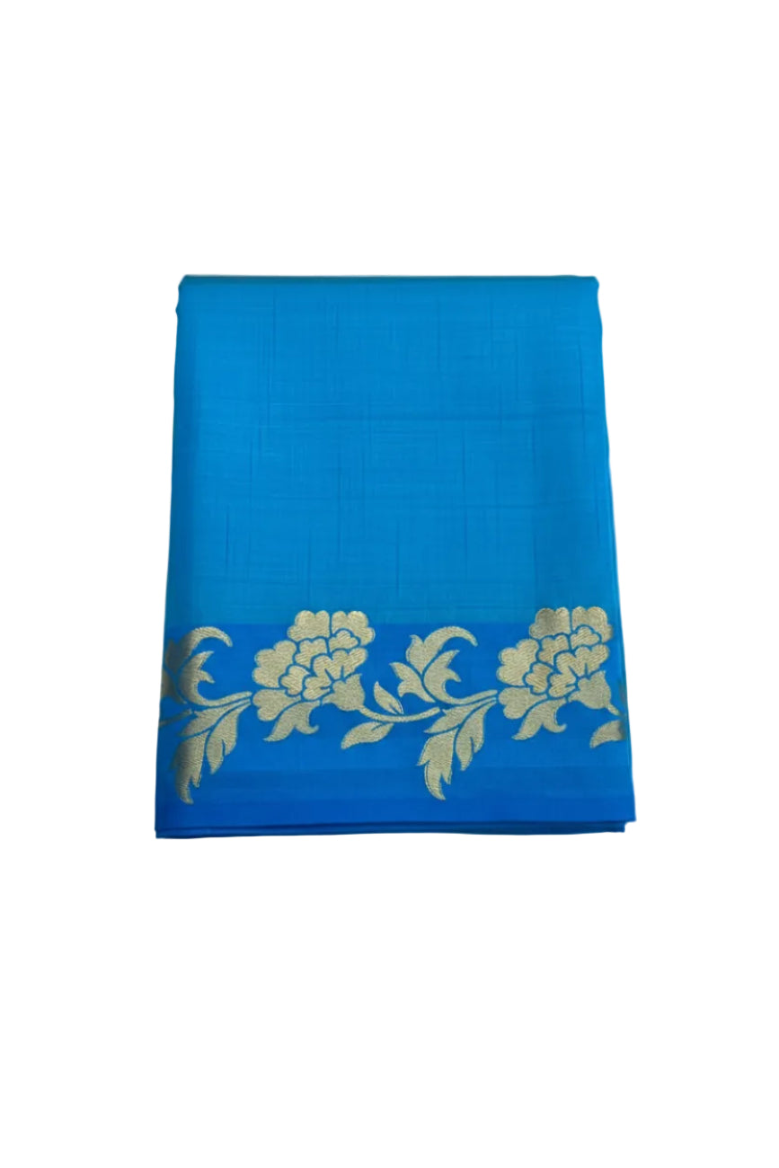 Royal blue color with floral woven tussar silk saree