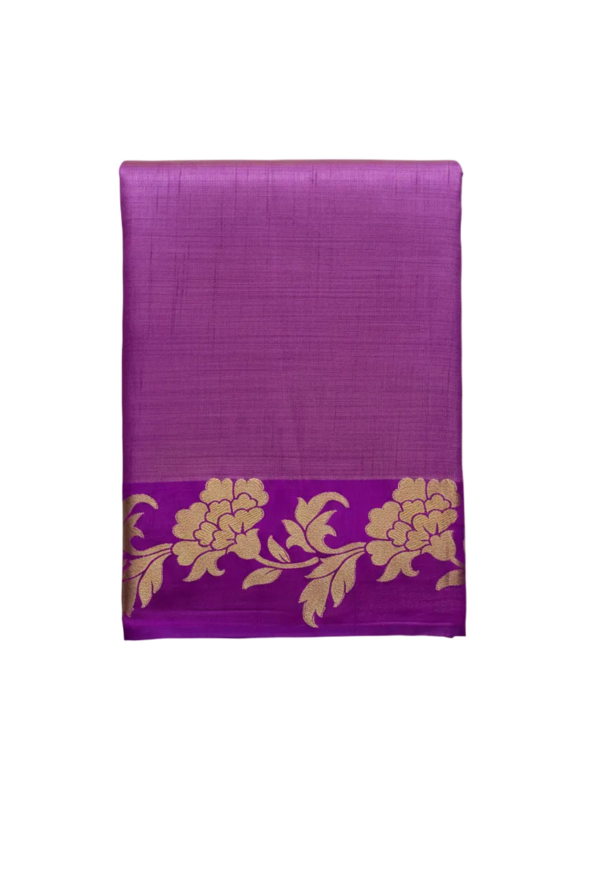 Purple color with golden color floral design tussar silk saree