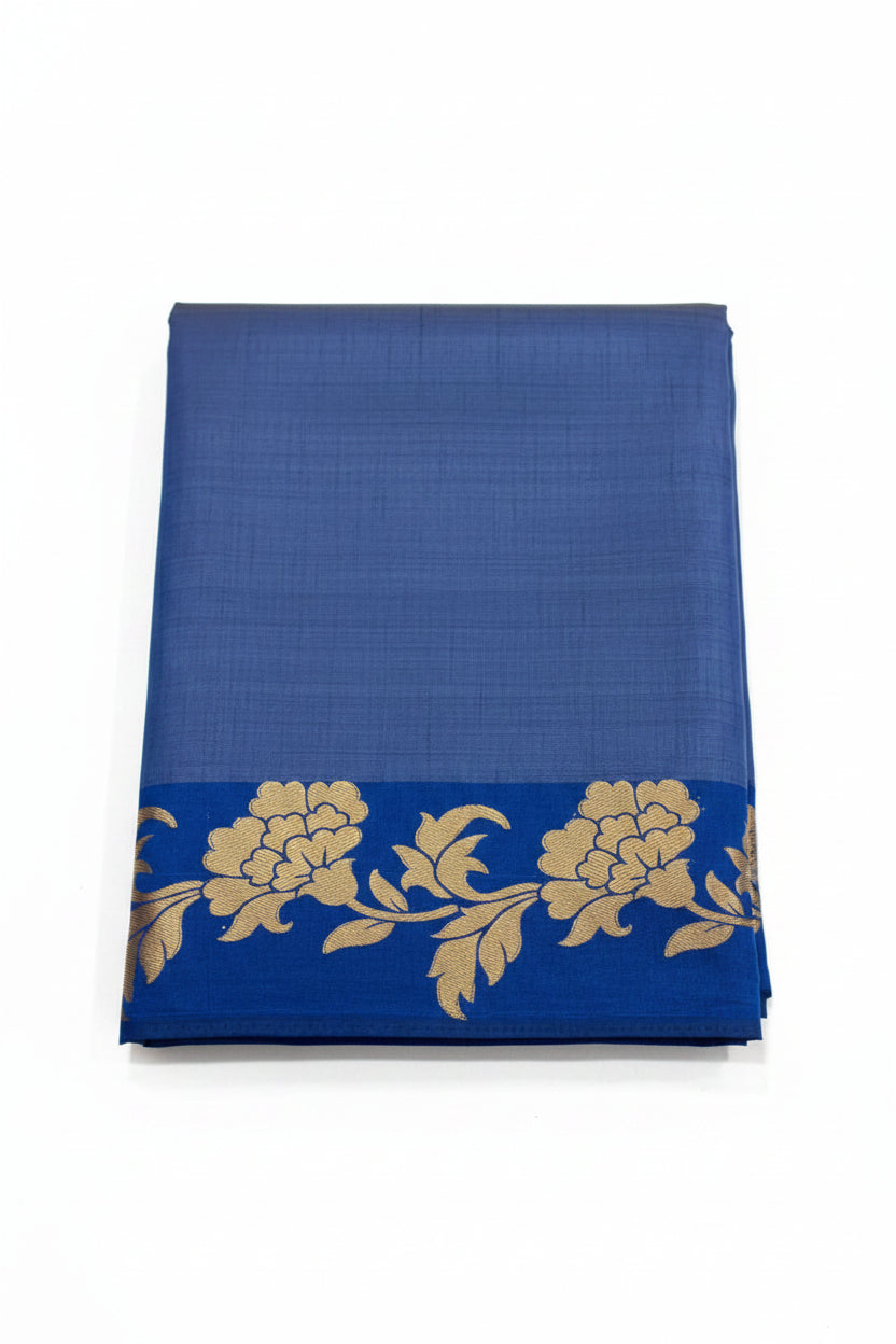 Royal Indigo with golden floral design tussar silk saree