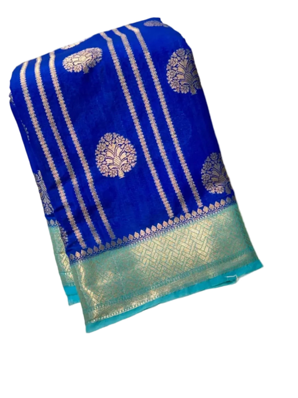 Royal Blue with aqua blue Banarasi soft dupion silk saree
