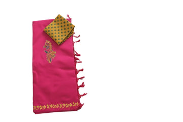 Magenta Pink with Mustred Yellow Mixed South cotton saree