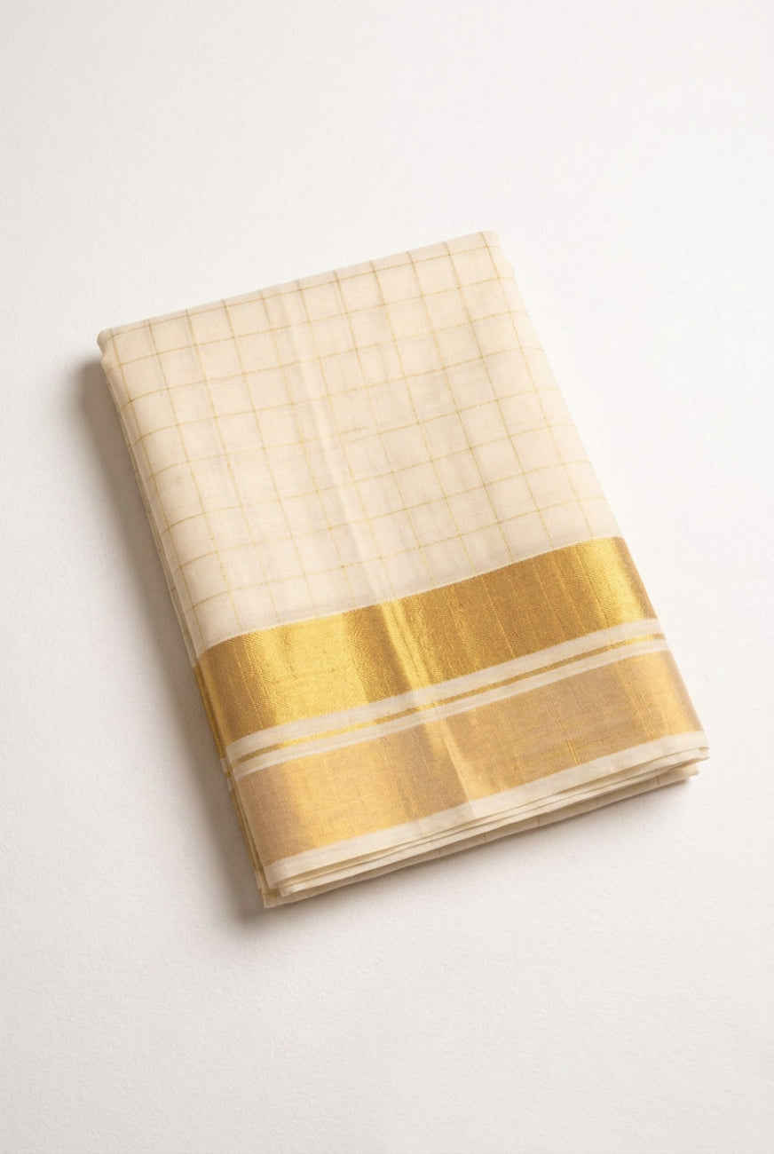 Off-White With Gold Kerala Kasavu Saree