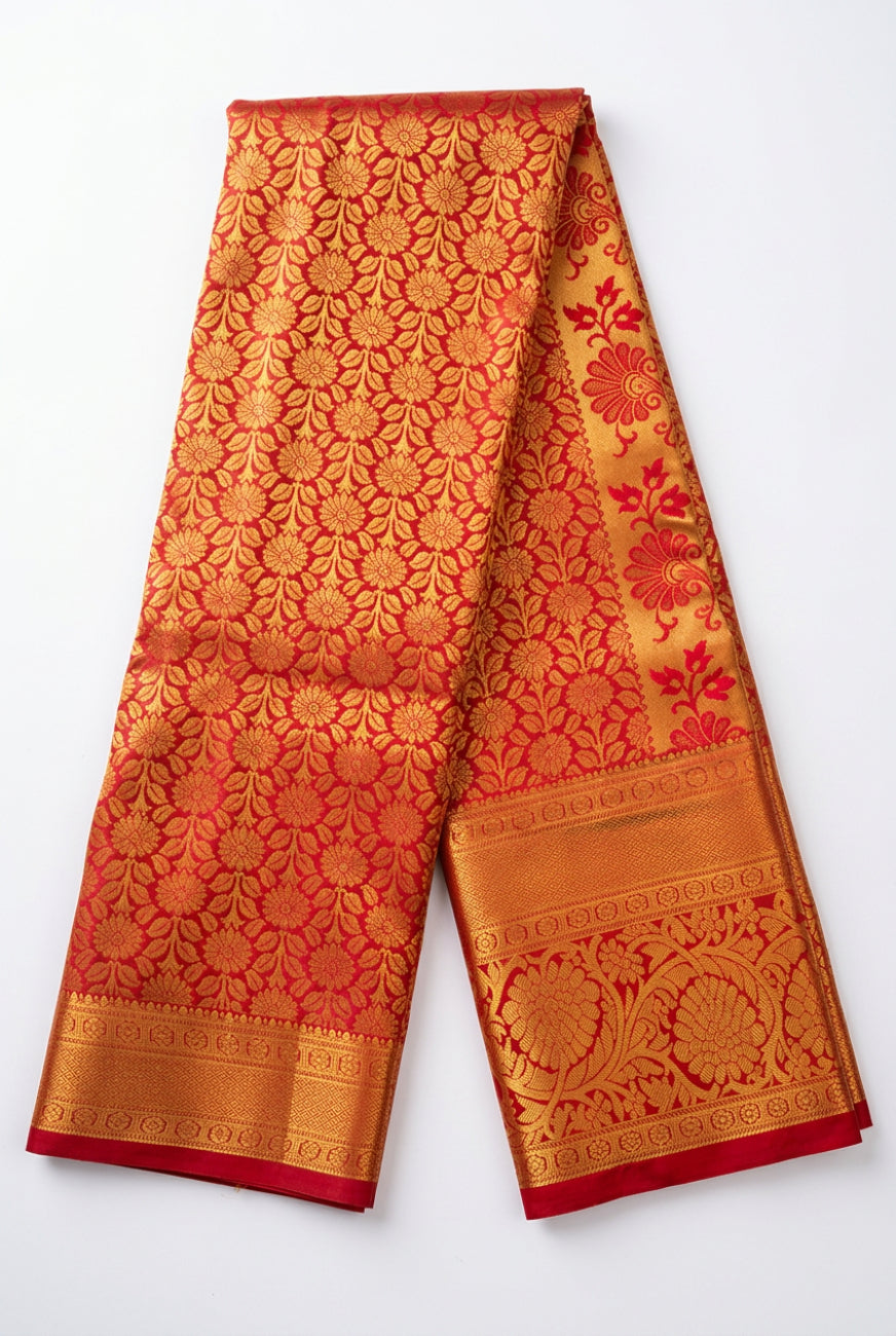 Red With Gold Zari Semi Kanchipuram Silk Saree