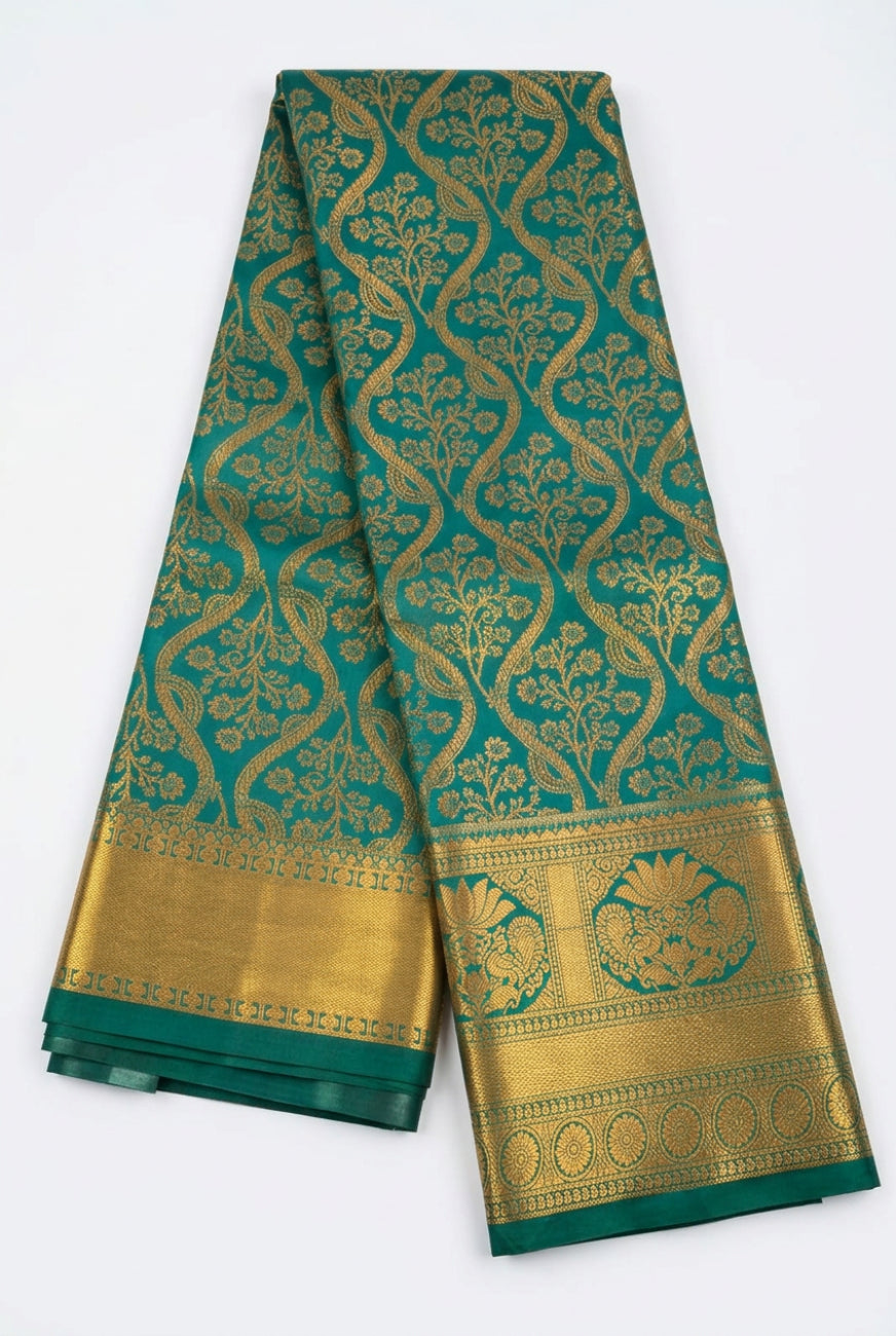 Peacock With Gold Zari Semi Kanchipuram Silk Saree