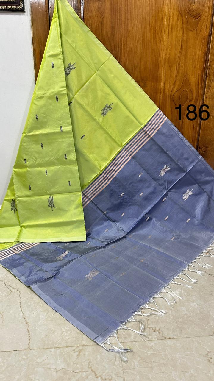 LEM0N GREEN WITH ASH COLOR BANANA SILK SAREE