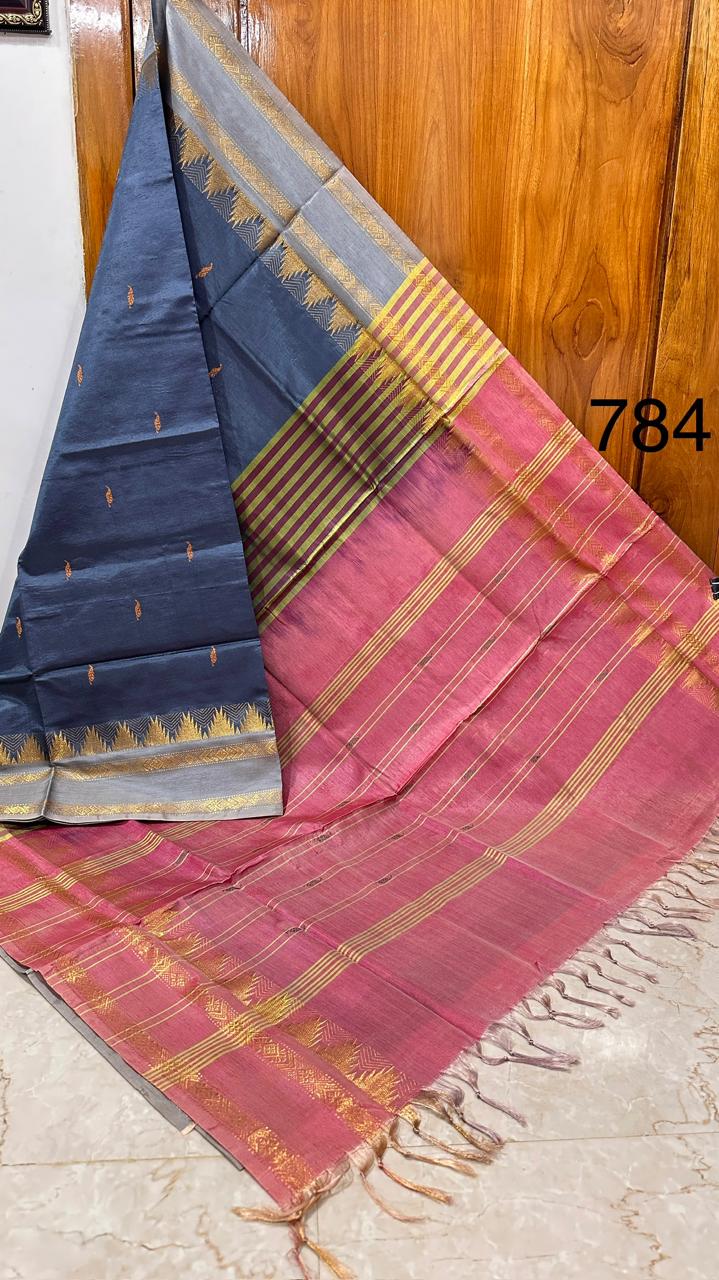 ASH WITH PINK COLOR BANANA SILK SAREE