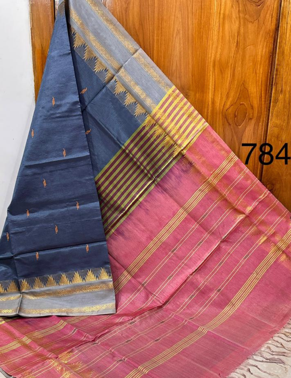 ASH WITH PINK COLOR BANANA SILK SAREE